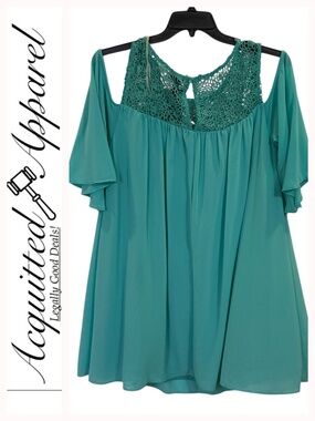 Want and Need Cold Shoulder Crochet Yoke Silky Blouse Dress